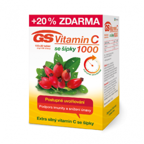 GS Vitamin C se šípky 1000 mg, 100+20 tablet
